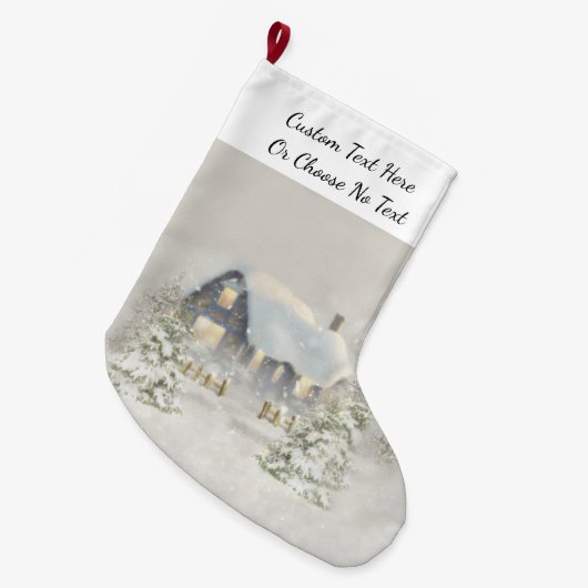 Rustikale Hütte Winterschneewald Großer Weihnachtsstrumpf (Vorderansicht (hängend))