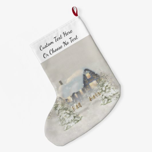 Rustikale Hütte Winterschneewald Großer Weihnachtsstrumpf (Rückseite (Hängend))