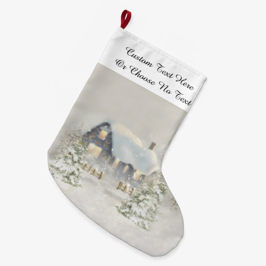 Rustikale Hütte Winterschneewald Großer Weihnachtsstrumpf (Vorderansicht (hängend))