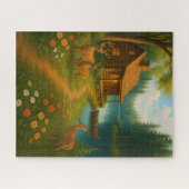 Rustikale Hütten-Idylle Waldszene Puzzle (Horizontal)
