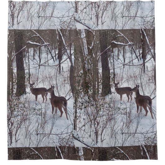 Rustikale Hüttenstil Hirsche im Winter Schnee Duschvorhang (Vorderseite)