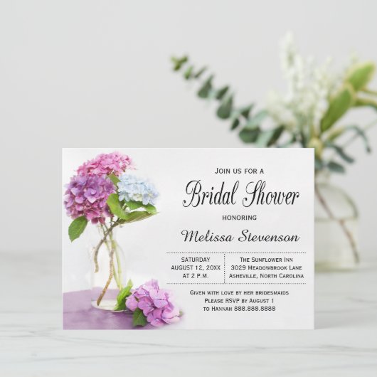 Rustikale Hydrangea-Blumen-Brautparty-Hochzeit Einladung (Stehend Vorderseite)