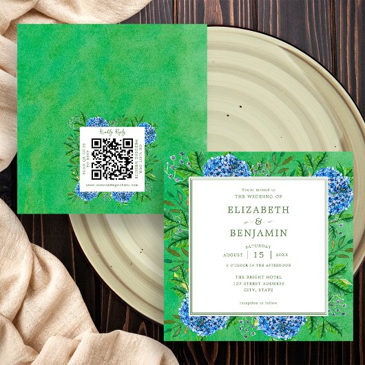 Rustikale Hydrangeas Hochzeitsempfehlung mit QR-Co Einladung