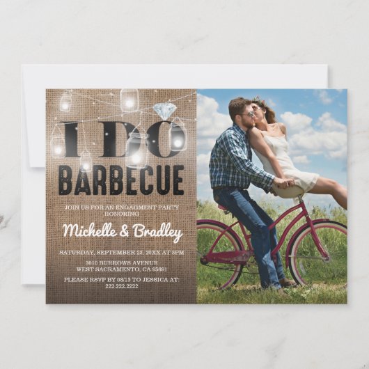 Rustikale I DO GRILLEN Foto Engagement Partei Einladung (Vorderseite)