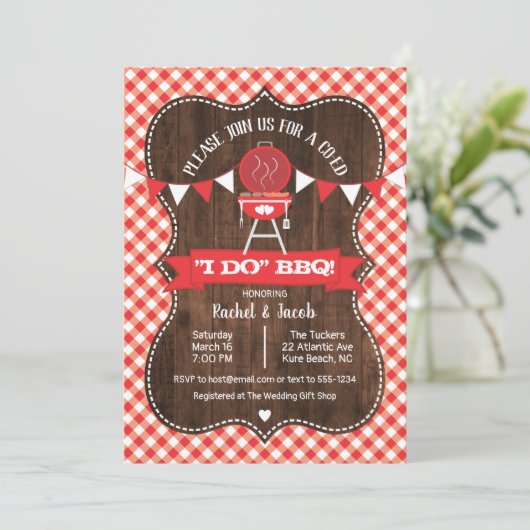 Rustikale I DO GRILLEN Paare Hochzeit Engagement P Einladung (Stehend Vorderseite)