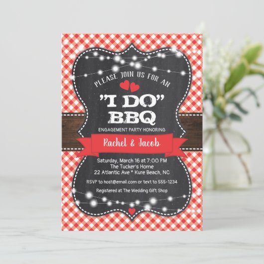 Rustikale I DO GRILLEN Paare Showlobby Party Einladung (Stehend Vorderseite)