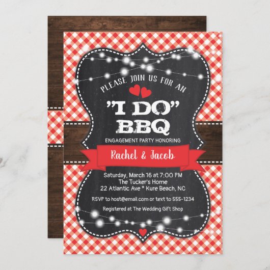 Rustikale I DO GRILLEN Paare Showlobby Party Einladung (Vorne/Hinten)