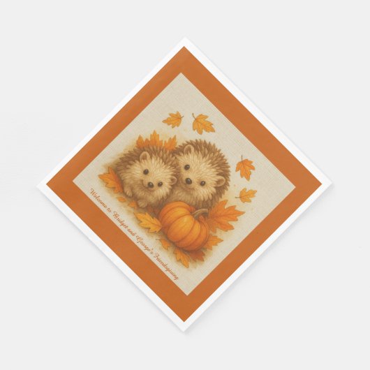 rustikale Igel- und Herbstblätter Serviette (Ecke)