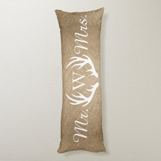 Rustikale Imitat Burlap & White Deer Antler Seitenschläferkissen (Rückseite (Vertikal))