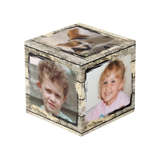 Rustikale Imitat Holzfamilie 5 Foto Würfel (Rückseite Schrägansicht)