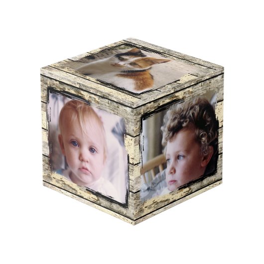 Rustikale Imitat Holzfamilie 5 Foto Würfel (Vorderseite Schrägansicht)