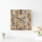 Rustikale Imitat Holzhütte Quadratische Wanduhr (Zuhause)