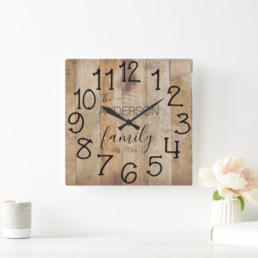 Rustikale Imitat Holzhütte Quadratische Wanduhr (Zuhause)
