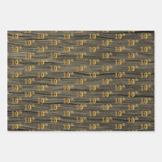 Rustikale Imitat Holzkörner, elegante Imitate Gold Geschenkpapier Set (Vorderseite 2)