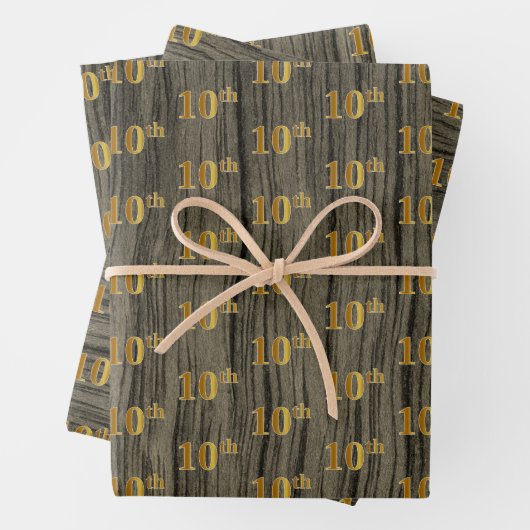 Rustikale Imitat Holzkörner, elegante Imitate Gold Geschenkpapier Set (Beispiel)
