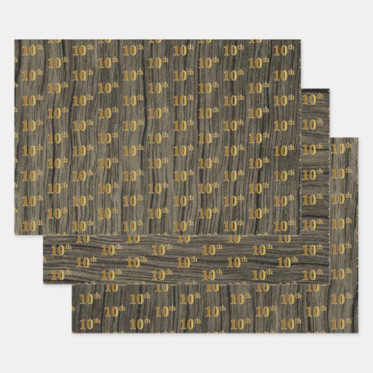 Rustikale Imitat Holzkörner, elegante Imitate Gold Geschenkpapier Set (Set)