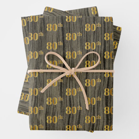 Rustikale Imitat Holzkörner, elegante Imitate Gold Geschenkpapier Set (Beispiel)