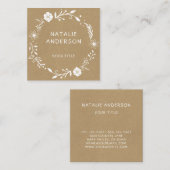 Rustikale Imitat Kraft Blumenreath Quadratische Visitenkarte (Vorne/Hinten)