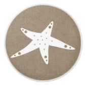 Rustikale Imitat-Küstenleinwand u. weiße Starfish Keramikknauf (Vorderseite)
