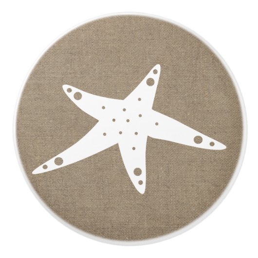 Rustikale Imitat-Küstenleinwand u. weiße Starfish Keramikknauf (Vorderseite)