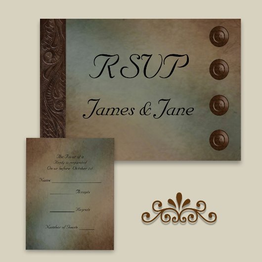 Rustikale Imitat Leder Türkis und Braun Grunge RSVP Karte