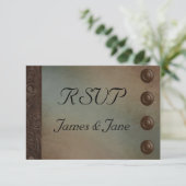 Rustikale Imitat Leder Türkis und Braun Grunge RSVP Karte (Stehend Vorderseite)