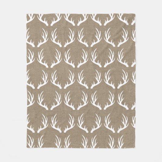 Rustikale Imitat-Leinwand u. weiße Rotwild-Geweihe Fleecedecke (Vorderseite)