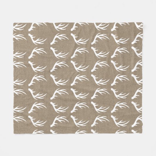 Rustikale Imitat-Leinwand u. weiße Rotwild-Geweihe Fleecedecke (Vorderseite (Horizontal))