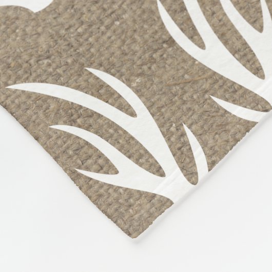 Rustikale Imitat-Leinwand u. weiße Rotwild-Geweihe Fleecedecke (Ecke)