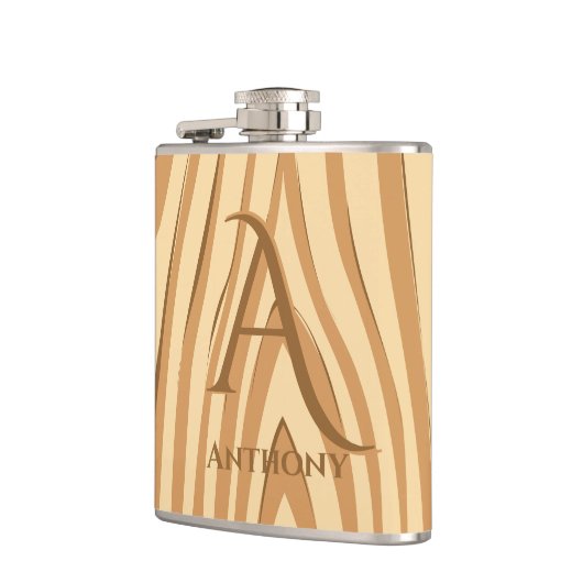 Rustikale Imitate aus Braunholz Mit Monogramm Flachmann (Links)