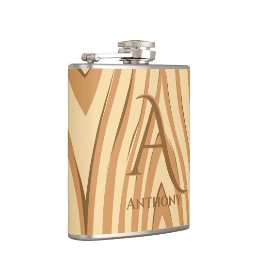 Rustikale Imitate aus Braunholz Mit Monogramm Flachmann (Rechts)