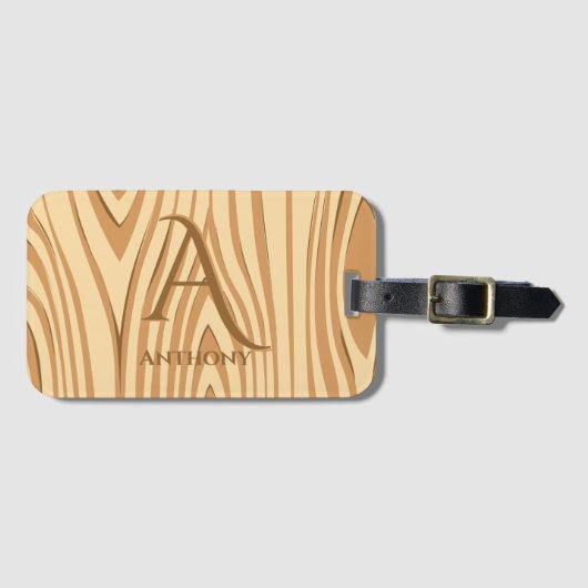 Rustikale Imitate aus Braunholz Mit Monogramm Gepäckanhänger (Vorderseite (Horizontal))