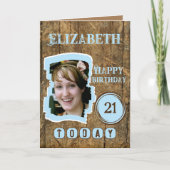 Rustikale Imitate aus Holz braun blau 21. Geburtst Karte (Vorderseite)