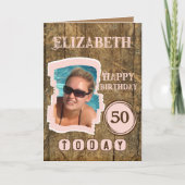 Rustikale Imitate aus Holz braun rosa 50. Geburtst Karte (Vorderseite)