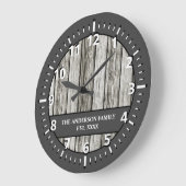 Rustikale Imitate aus Holz Familienname grau Große Wanduhr (Winkel)
