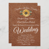 Rustikale Imitate Braun Leder Goldene Sonnenblume  Einladung (Vorne/Hinten)