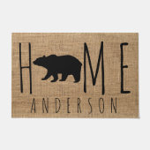 Rustikale Imitate Burlap Black Bären Familienname Fußmatte (Vorderseite)