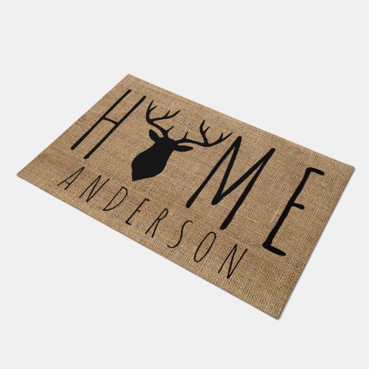 Rustikale Imitate Burlap Buck Name Fußmatte (Schrägansicht)