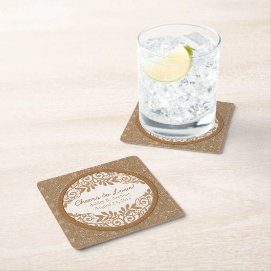 Rustikale Imitate Burlap Lace Wood Wedding Persona Rechteckiger Pappuntersetzer (Vor Ort)