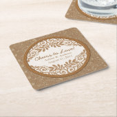 Rustikale Imitate Burlap Lace Wood Wedding Persona Rechteckiger Pappuntersetzer (angewinkelt)