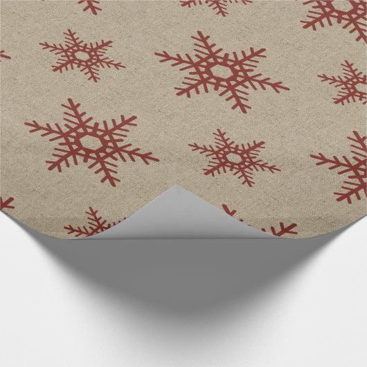 Rustikale Imitate Burlap und Red Snowflake Muster Geschenkpapier (Ecke)
