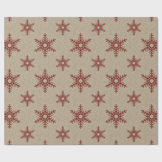 Rustikale Imitate Burlap und Red Snowflake Muster Geschenkpapier (Flach)