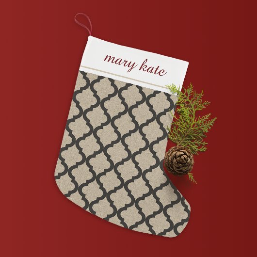 Rustikale Imitate Burlap und schwarz marokkanische Kleiner Weihnachtsstrumpf