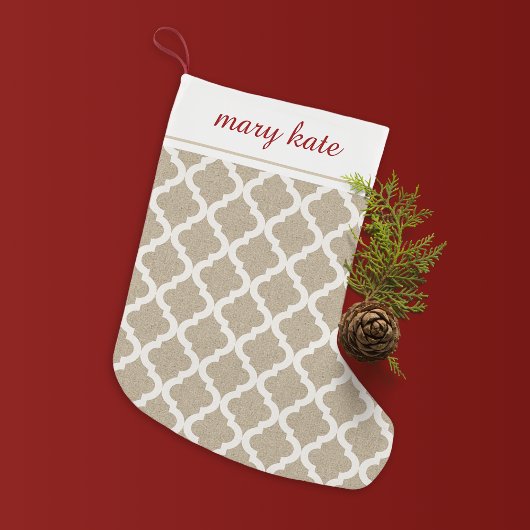 Rustikale Imitate Burlap und weißes marokkanisches Kleiner Weihnachtsstrumpf