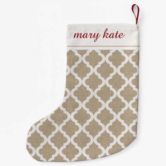 Rustikale Imitate Burlap und weißes marokkanisches Kleiner Weihnachtsstrumpf (Rückseite)