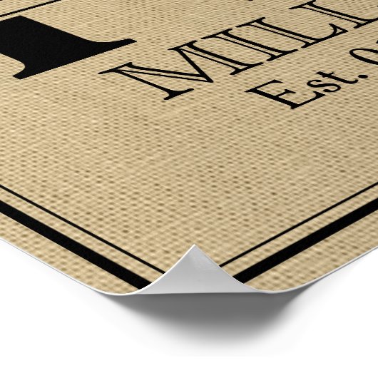 Rustikale Imitate Burlap Wedding Monogram Poster (Ecke)