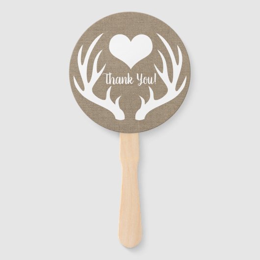 Rustikale Imitate Burlap & White Deer Antler Weddi Fächer (Rückseite)