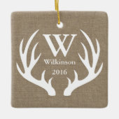 Rustikale Imitate Burlap White Deer Antlers Foto Keramikornament (Vorderseite)
