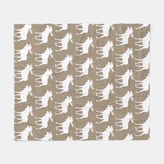 Rustikale Imitate Burlap & White Elche Muster Fleecedecke (Vorderseite (Horizontal))