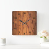 Rustikale Imitate Cherry Wood Stilisierte 3D-Zahl Quadratische Wanduhr (Zuhause)